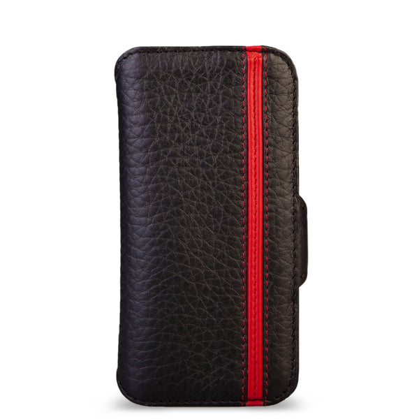 Torro iPhone 11 Leather Wallet Case (Black with Red Detail)