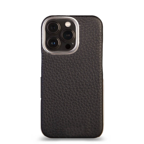 Leather case for iPhone 15 Pro with silver accents - Vaja