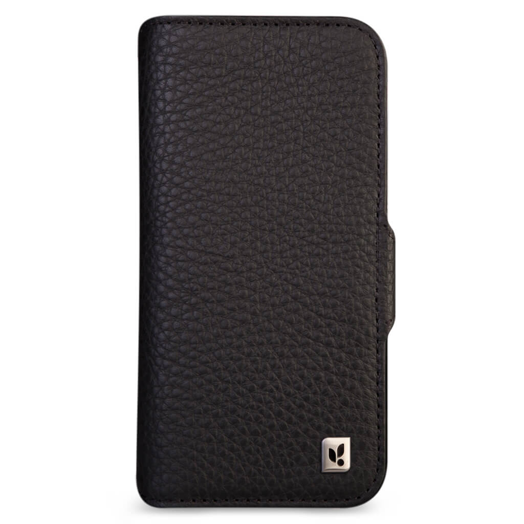 Premium Leather Folio Wallet Case for iPhone 15 Pro Max - Black