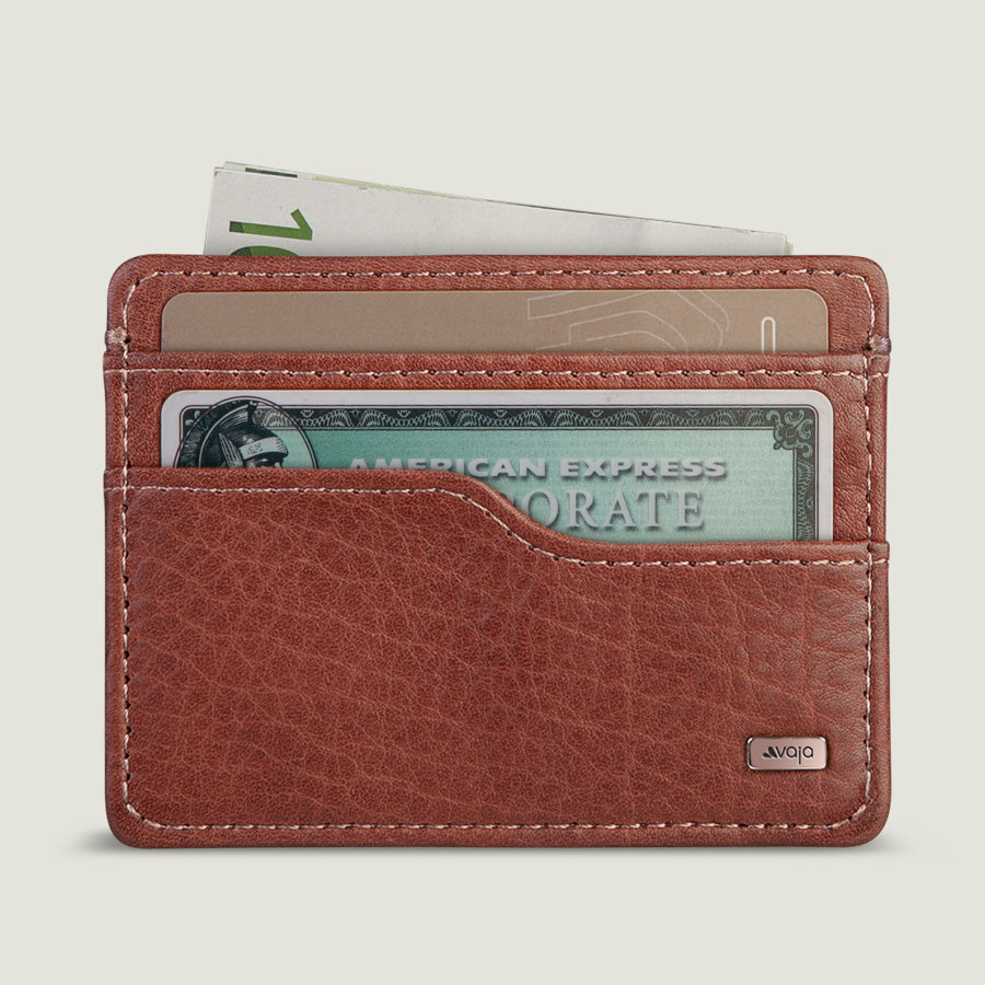 Marshal Money Clip Slim Vintage Leather Wallet for Men Front Pocket RFID Blocking Card Holder with Rare Earth Magnets Brown