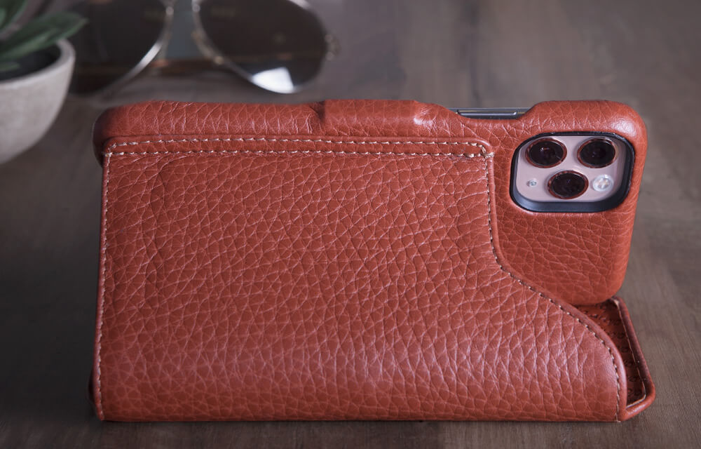 Vaja Stock Folio iPhone 11 Pro Leather Case - Great Protection + Style Floater Saddle Tan